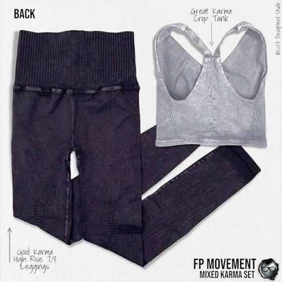 FP MOVEMENT GREY GREAT KARMA CROP TANK + BLACK GOOD KARMA HIGH-RISE LEGGINGS M/L - Picture 2 of 13